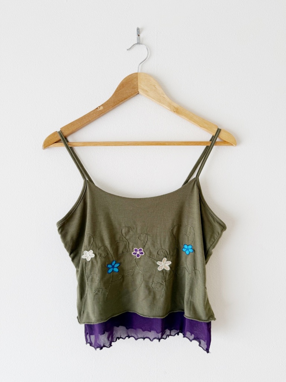 green and purple floral embroidered mesh tank top - Picture 2 of 5
